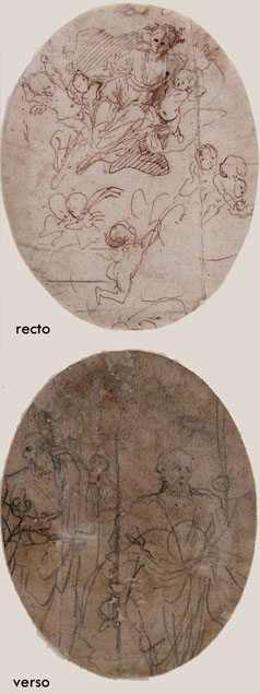Pietro Testa, flying female figure surrounded by putti